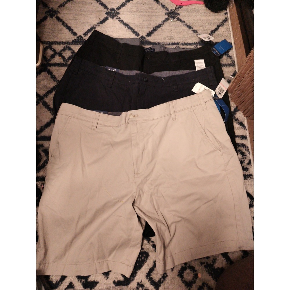 Lot of 3 Nautica Flat Front Clipper Shorts Cotton NAVY BLACK KHAKI Men Size 40